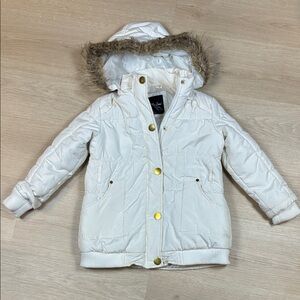 Me Jane Cream Hooded Winter Jacket with Faux Fur Girl’s size 6